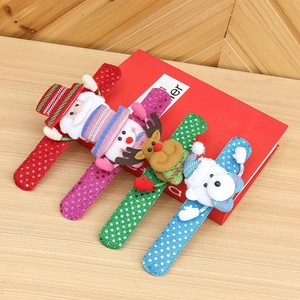 Detail showing four sequin Christmas slap bracelets with Santa, snowman, and reindeer