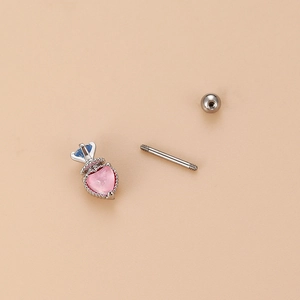 Stainless steel helix piercing with silver crown and pink heart zircon stone charm