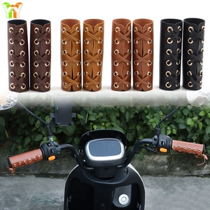 Retro leather motorcycle handle covers with lace-up design in four different colors