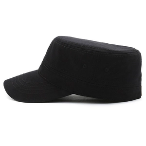 Classic black cotton canvas cadet cap with side vents and reinforced stitching