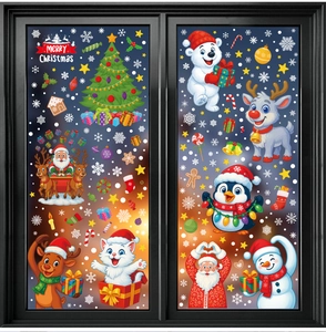 Festive static window stickers with Santa, reindeer and penguins for Christmas decor