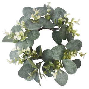 Artificial Eucalyptus Wreath Candle Ring Realistic Plastic Greenery Garland White Flowers For Wedding Table Home Decor