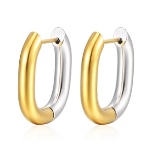 Stainless Steel Two Tone Huggie Hoop Earrings Gold Silver Geometric Rectangle Oval Minimalist Trendy Jewelry For Women