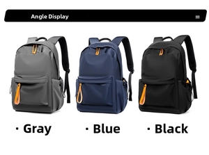 Waterproof oxford backpack showing three colors with bright orange zippers and side pockets
