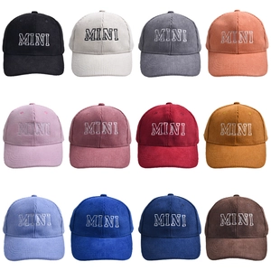 Set of 12 colorful corduroy baseball caps featuring white MINI embroidery for kids