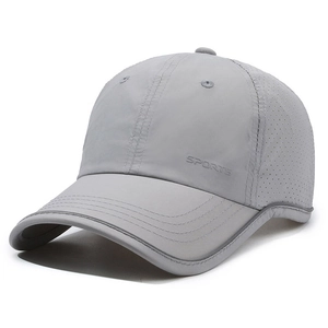 Light gray breathable sports baseball cap with laser-cut side vents and SPORTS text