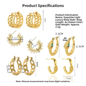 Size guide for gold plated earrings featuring link styles and snake head design details