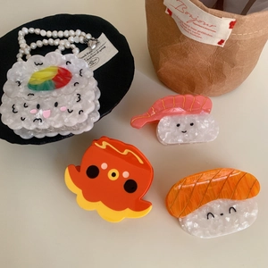 Lot de 4 pinces à cheveux sushi et poulpe japonais en acétate nacré de qualité