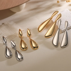 Vintage Water Drop Earrings For Women Copper Gold Plated Minimalist Dangle Earrings Elegant Smooth Polished Jewelry