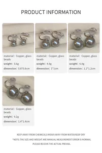 Detailed size chart showing four sizes of pearl ear clips with weight and dimensions