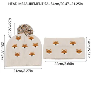 Size guide for kids knitted beanie and neck warmer set with cute fox pattern