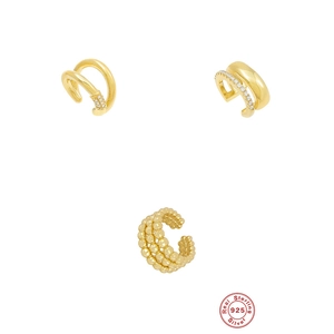 925 Sterling Silber Ear Cuffs Damen Vergoldet Zirkonia Dreireihige Perlen Ohne Piercing Ohrclip Minimalistischer Schmuck