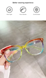 Detail view of lightweight rainbow gradient glasses frame showing flexible temple design