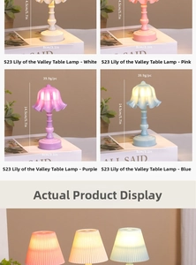 Detail view of mini lily of the valley lamp showing dimensions 14.5cm and color options