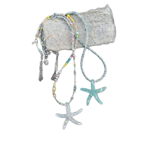 Colorful starfish beaded necklace with summer beach style and adjustable metal chain clasp