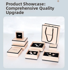 Pink jewelry packaging set including gift bags and boxes with elegant black piping