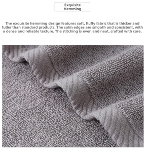 Detail of grey thick cotton towel with reinforced stitching and decorative wavy edge