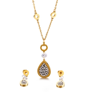 Teardrop Pendant Necklace Earrings Stainless Steel Cubic Zirconia Forever Love Lettering Elegant Jewelry For Women
