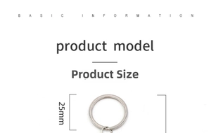 Detailed view of silver metal keychain ring with a 25mm outer diameter measurement