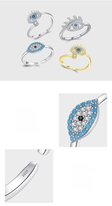 Detailed macro view of S925 sterling silver evil eye ring with micro pave setting