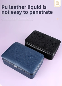 Waterproof PU leather surface detail on portable jewelry organizers in blue and black