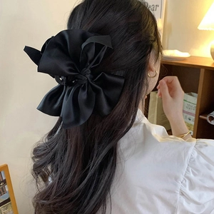Satin Velvet Big Bow Hair Claw Clip French Elegant Retro Shark Clips With Rhinestone For Women Hair Accessories