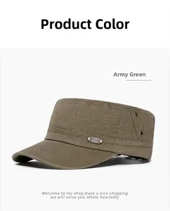 Detail of army green cadet cap showing metal air vents and branded logo plaque