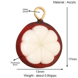 Acrylic mangosteen pendant charm 17x13mm with gold ring for DIY jewelry making