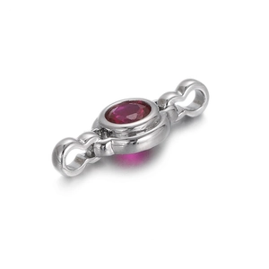Close-up of silver jewelry clasp with oval red zircon connector for DIY bracelet making