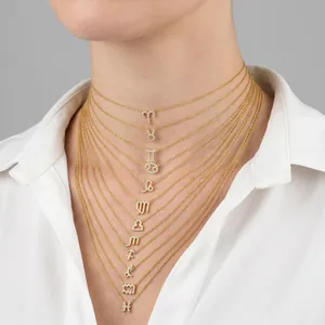 Zirconia Zodiac Constellation Pendant Necklace Copper Real Gold Plated 12 Signs Aries Leo Scorpio Libra Fashion Jewelry Gift For Unisex