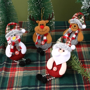 Plush Christmas ornaments set featuring Santa, snowman, reindeer and bear on festive background