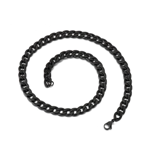 Men's bold black stainless steel Cuban link necklace featuring a secure lobster clasp