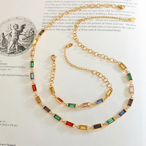 Vintage French Palace Jewelry For Women Gold Plated Titanium Steel Colorful Zircon Crystal Necklace And Bracelet