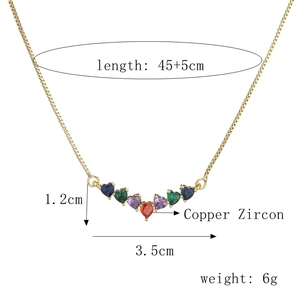 Detailed size specifications for gold copper fan-shaped necklace with zircon stones