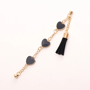 Golden chain with black enamel hearts and tassel for shoes and phone accessories