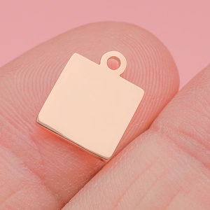 Polished rose gold square stainless steel pendant with connector ring for DIY jewelry