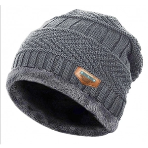 Deep grey thermal knit beanie for men with thick double-layer fleece lining for winter warm