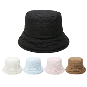 Quilted heart pattern bucket hat for women available in black white pink and blue
