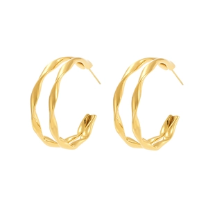 Boucles d'oreilles créoles modernes en acier inoxydable doré 18 carats à double couche