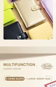 Detail view of multi-color PU leather A6 budget binders with card slots and metal snap closure