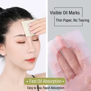 Portable facial oil blotting sheets for women showing usage and absorption effect