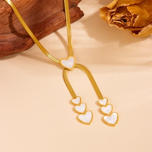Minimalist Stainless Steel Triple Layer Heart Pendant Tassel Necklace For Women Gold Plated Snake Chain Fashion Jewelry