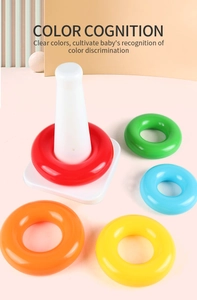 Close-up of colorful stacking rings for baby's color cognition and motor skills