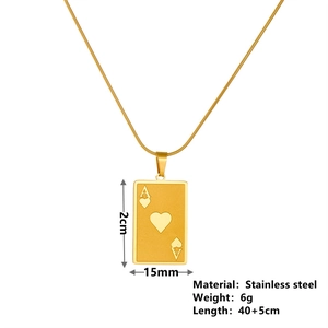 Golden stainless steel necklace featuring an Ace of Hearts poker card pendant on white background