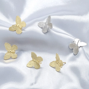Butterfly Stud Earrings 18K Gold Plated Brass Delicate Textured Wing With Hanging Loop Elegant Jewelry For Women