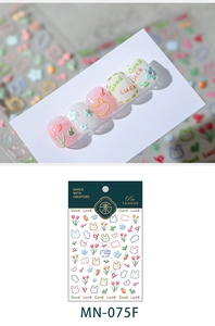 Detailed view of 3D embossed nail stickers with cute rabbit, flowers and Good Luck text