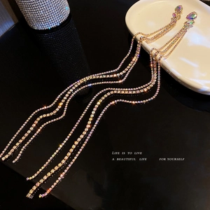 Boucles D'oreilles Longues À Pampilles Avec Strass Et Tige En Argent Sterling 925 Bijoux De Luxe Vintage Pour Femmes