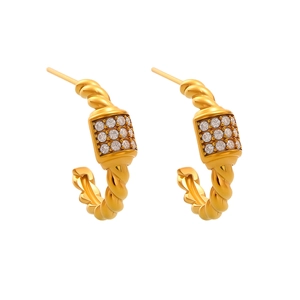 Elegant 18k gold plated C-shape twisted hoop earrings with micro-pave zircon crystals