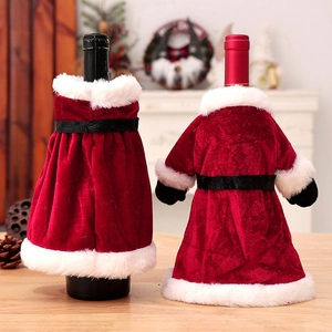 Set of 2 Red Velvet Christmas Wine Bottle Covers in Santa Claus Dress and Suit Design