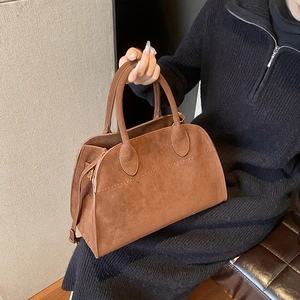 Brown suede tote bag with a minimalist retro design for women's daily commute